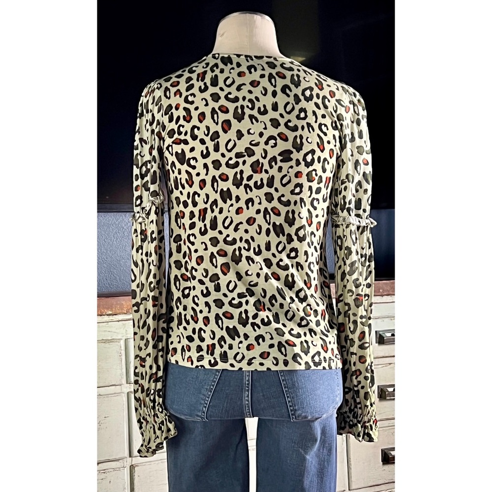 Anthropologie Sibley V-Neck Leopard Elephant Print Ruffled Blouse Top Xs View 2
